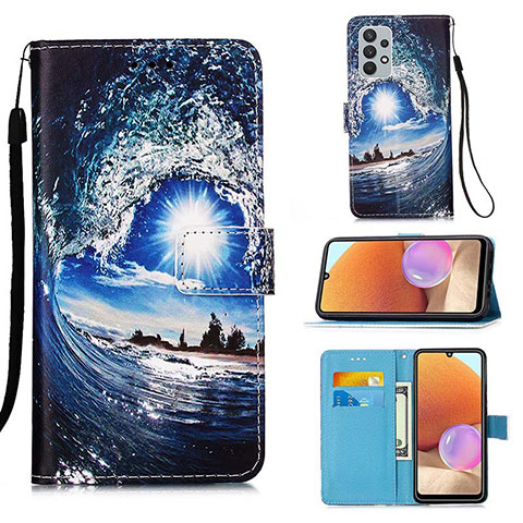 Funda de Cuero Cartera con Soporte Patron de Moda Carcasa Y02B para Samsung Galaxy A32 4G Azul Real