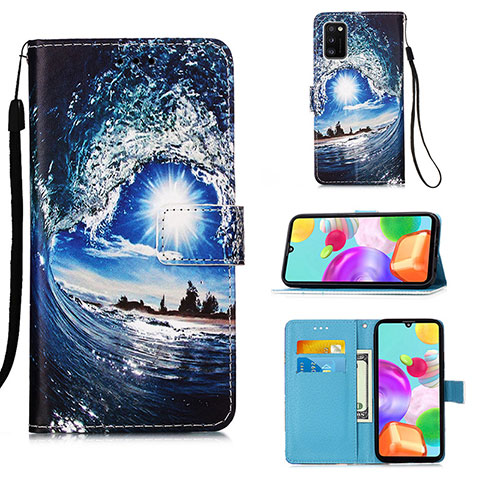 Funda de Cuero Cartera con Soporte Patron de Moda Carcasa Y02B para Samsung Galaxy A41 Azul Real