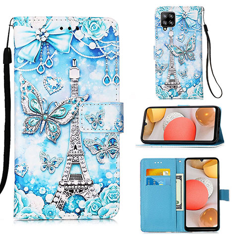 Funda de Cuero Cartera con Soporte Patron de Moda Carcasa Y02B para Samsung Galaxy A42 5G Azul Claro