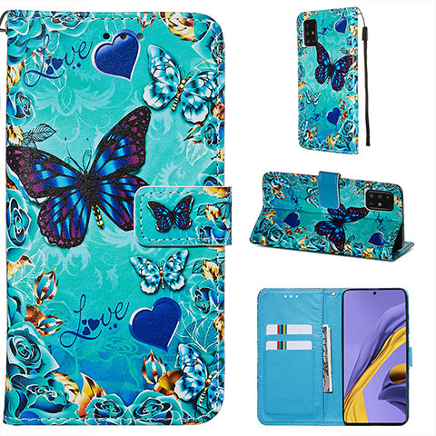 Funda de Cuero Cartera con Soporte Patron de Moda Carcasa Y02B para Samsung Galaxy A51 4G Azul Cielo