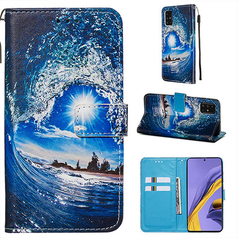 Funda de Cuero Cartera con Soporte Patron de Moda Carcasa Y02B para Samsung Galaxy A51 5G Azul Real