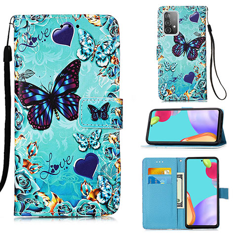 Funda de Cuero Cartera con Soporte Patron de Moda Carcasa Y02B para Samsung Galaxy A52 4G Azul Cielo