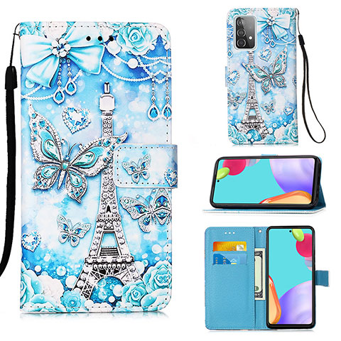 Funda de Cuero Cartera con Soporte Patron de Moda Carcasa Y02B para Samsung Galaxy A52 4G Azul Claro