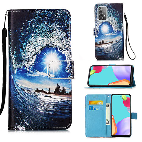 Funda de Cuero Cartera con Soporte Patron de Moda Carcasa Y02B para Samsung Galaxy A52 4G Azul Real