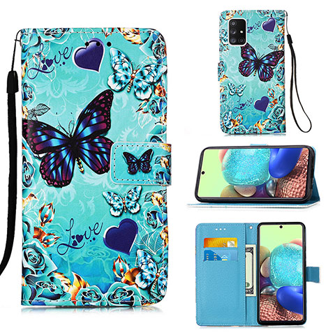 Funda de Cuero Cartera con Soporte Patron de Moda Carcasa Y02B para Samsung Galaxy A71 4G A715 Azul Cielo