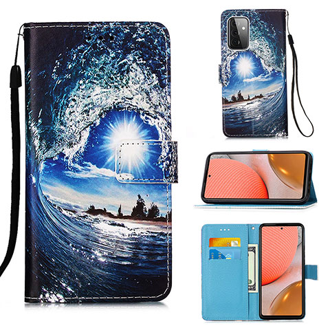 Funda de Cuero Cartera con Soporte Patron de Moda Carcasa Y02B para Samsung Galaxy A72 4G Azul Real