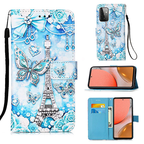 Funda de Cuero Cartera con Soporte Patron de Moda Carcasa Y02B para Samsung Galaxy A72 5G Azul Claro