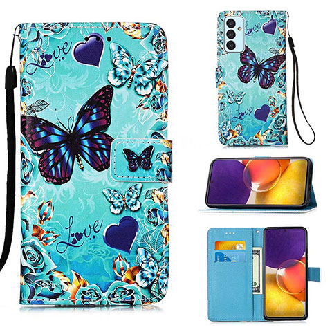 Funda de Cuero Cartera con Soporte Patron de Moda Carcasa Y02B para Samsung Galaxy A82 5G Azul Cielo