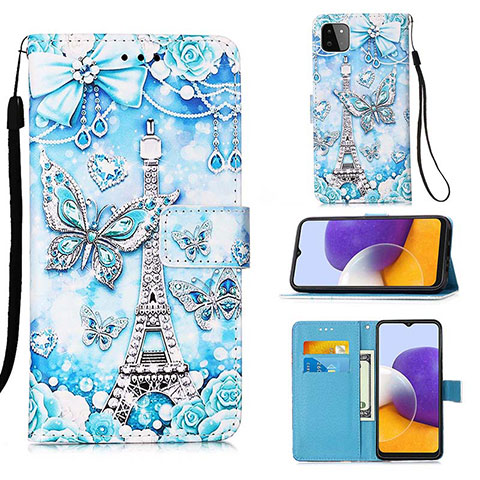 Funda de Cuero Cartera con Soporte Patron de Moda Carcasa Y02B para Samsung Galaxy F42 5G Azul Claro