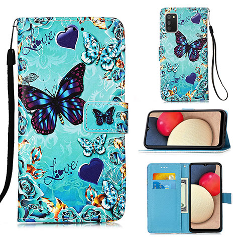 Funda de Cuero Cartera con Soporte Patron de Moda Carcasa Y02B para Samsung Galaxy M02s Azul Cielo