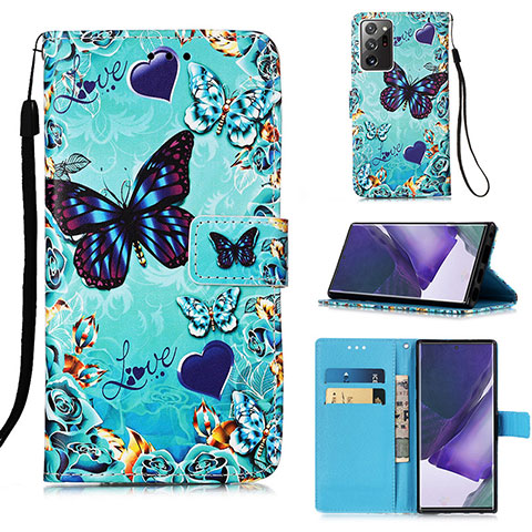 Funda de Cuero Cartera con Soporte Patron de Moda Carcasa Y02B para Samsung Galaxy Note 20 Ultra 5G Azul Cielo