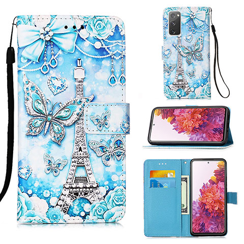 Funda de Cuero Cartera con Soporte Patron de Moda Carcasa Y02B para Samsung Galaxy S20 FE 4G Azul Claro