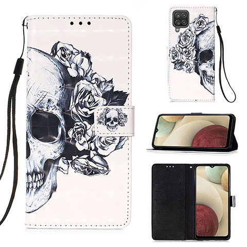 Funda de Cuero Cartera con Soporte Patron de Moda Carcasa Y03B para Samsung Galaxy A12 Negro