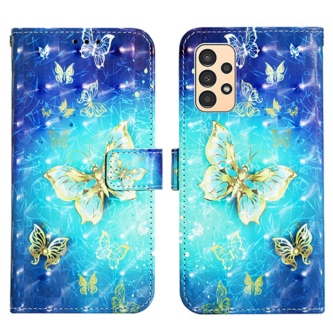 Funda de Cuero Cartera con Soporte Patron de Moda Carcasa Y03B para Samsung Galaxy A13 4G Azul Cielo