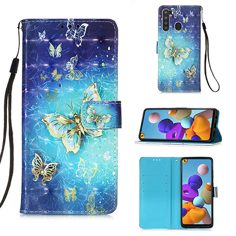 Funda de Cuero Cartera con Soporte Patron de Moda Carcasa Y03B para Samsung Galaxy A21 Azul Cielo