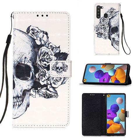 Funda de Cuero Cartera con Soporte Patron de Moda Carcasa Y03B para Samsung Galaxy A21 Negro