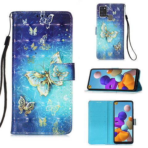 Funda de Cuero Cartera con Soporte Patron de Moda Carcasa Y03B para Samsung Galaxy A21s Azul Cielo