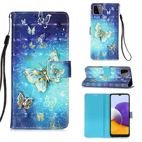 Funda de Cuero Cartera con Soporte Patron de Moda Carcasa Y03B para Samsung Galaxy A22s 5G Azul Cielo