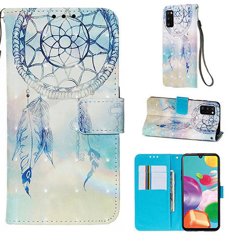 Funda de Cuero Cartera con Soporte Patron de Moda Carcasa Y03B para Samsung Galaxy A41 Azul Claro