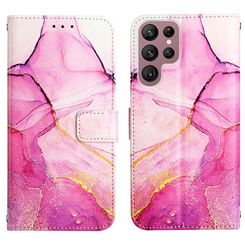 Funda de Cuero Cartera con Soporte Patron de Moda Carcasa Y03B para Samsung Galaxy S24 Ultra 5G Rosa Roja