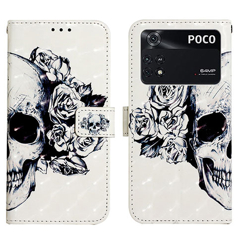 Funda de Cuero Cartera con Soporte Patron de Moda Carcasa Y03B para Xiaomi Poco M4 Pro 4G Negro