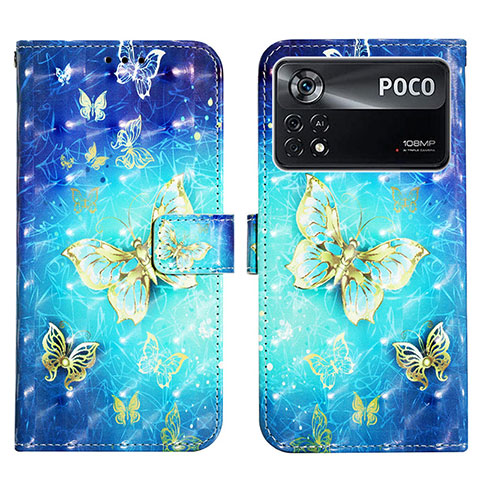 Funda de Cuero Cartera con Soporte Patron de Moda Carcasa Y03B para Xiaomi Poco X4 Pro 5G Azul Cielo