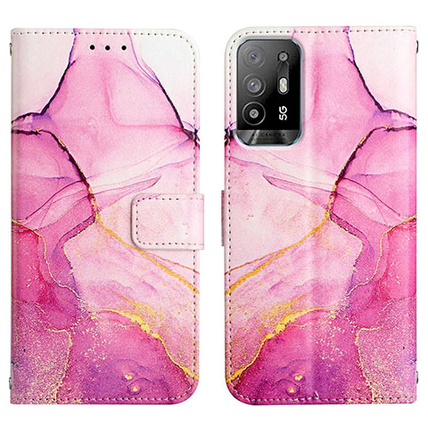 Funda de Cuero Cartera con Soporte Patron de Moda Carcasa Y04B para Oppo A94 5G Rosa Roja