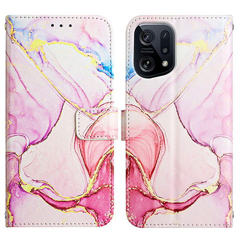 Funda de Cuero Cartera con Soporte Patron de Moda Carcasa Y04B para Oppo Find X5 5G Rosa