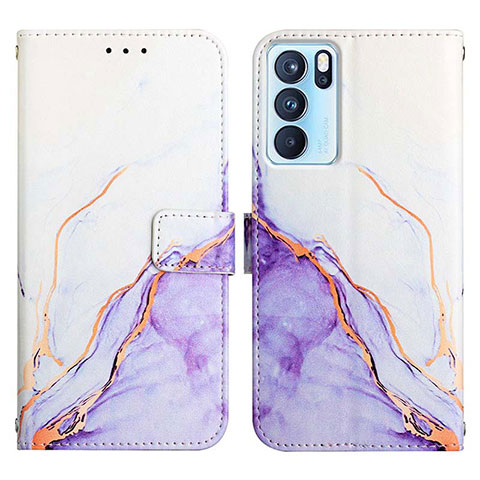 Funda de Cuero Cartera con Soporte Patron de Moda Carcasa Y04B para Oppo Reno6 Pro 5G India Morado