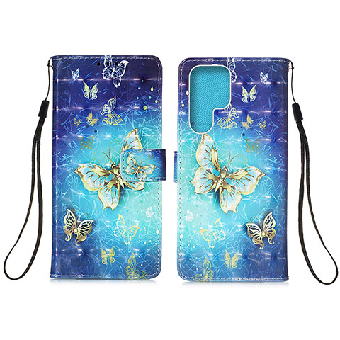 Funda de Cuero Cartera con Soporte Patron de Moda Carcasa Y04B para Samsung Galaxy S21 Ultra 5G Azul