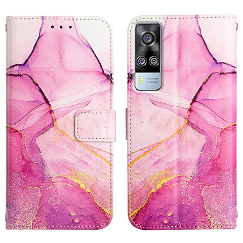 Funda de Cuero Cartera con Soporte Patron de Moda Carcasa Y04B para Vivo Y53s NFC Rosa Roja