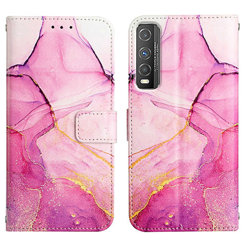 Funda de Cuero Cartera con Soporte Patron de Moda Carcasa Y04B para Vivo Y70t 5G Rosa Roja