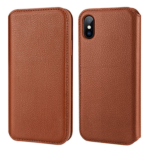 Funda de Cuero Cartera para Apple iPhone Xs Marron