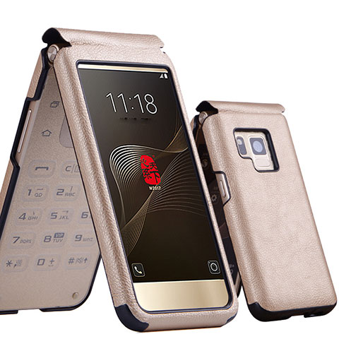 Funda de Cuero Cartera para Samsung W(2017) Oro