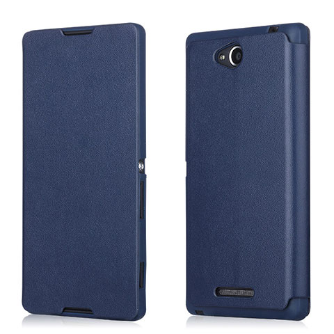 Funda de Cuero Cartera para Sony Xperia C S39h Azul