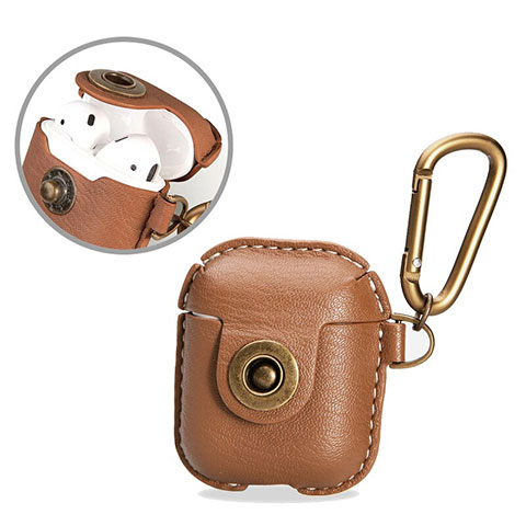 Funda de Cuero con Mosqueton Enchufe para AirPods Carcasa de Carga Marron