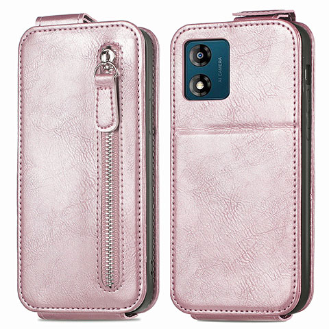 Funda de Cuero Flip para Motorola Moto E13 Oro Rosa