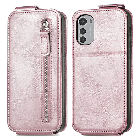 Funda de Cuero Flip para Motorola Moto E32s Oro Rosa