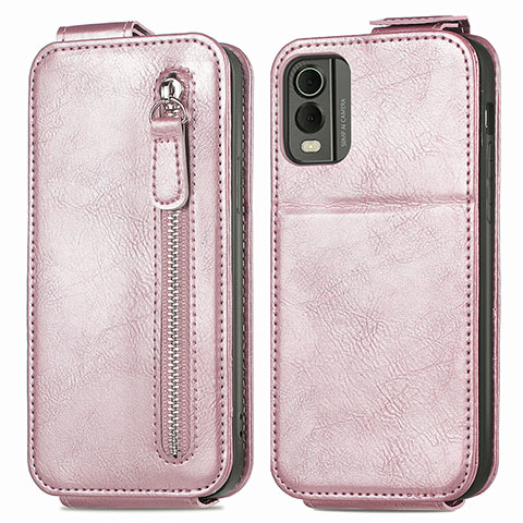 Funda de Cuero Flip para Nokia C210 Oro Rosa