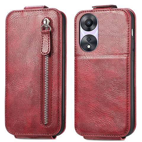 Funda de Cuero Flip para Oppo A58 5G Rojo