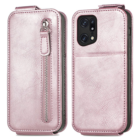 Funda de Cuero Flip para Oppo Find X5 Pro 5G Oro Rosa