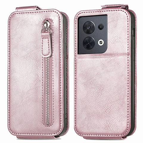 Funda de Cuero Flip para Oppo Reno8 5G Oro Rosa