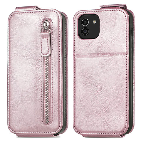 Funda de Cuero Flip para Samsung Galaxy A03 Oro Rosa