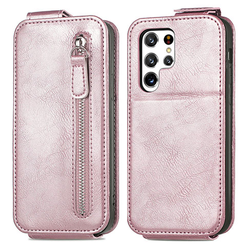 Funda de Cuero Flip para Samsung Galaxy S22 Ultra 5G Oro Rosa