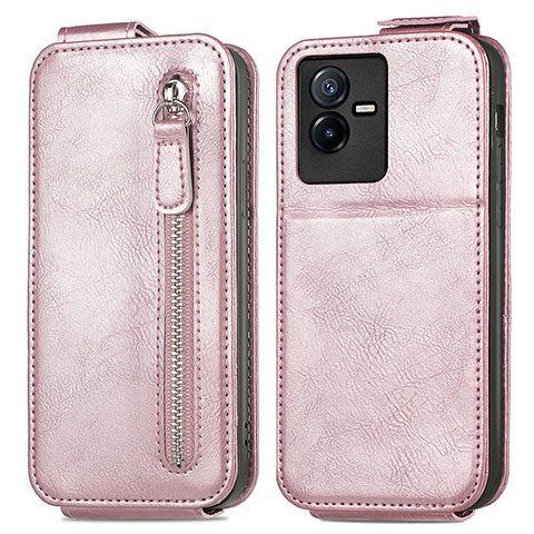 Funda de Cuero Flip para Vivo iQOO Z6x Oro Rosa