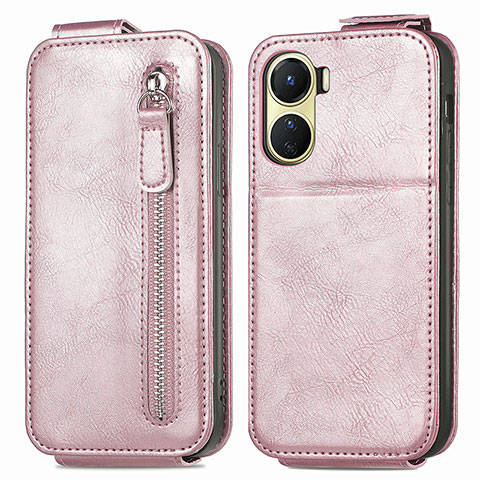 Funda de Cuero Flip para Vivo Y16 Oro Rosa