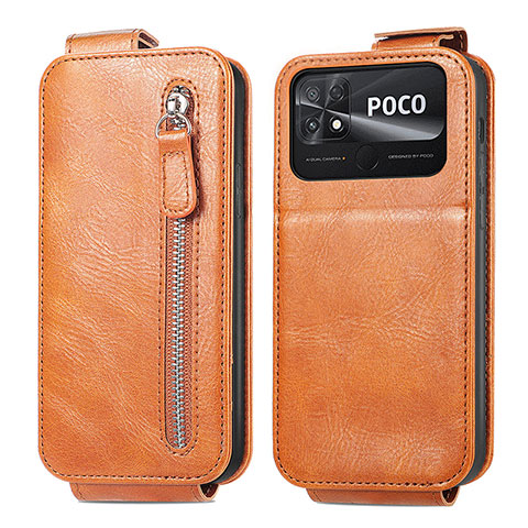 Funda de Cuero Flip para Xiaomi Poco C40 Marron