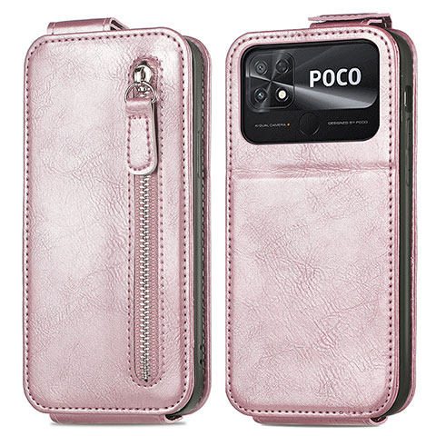 Funda de Cuero Flip para Xiaomi Poco C40 Oro Rosa