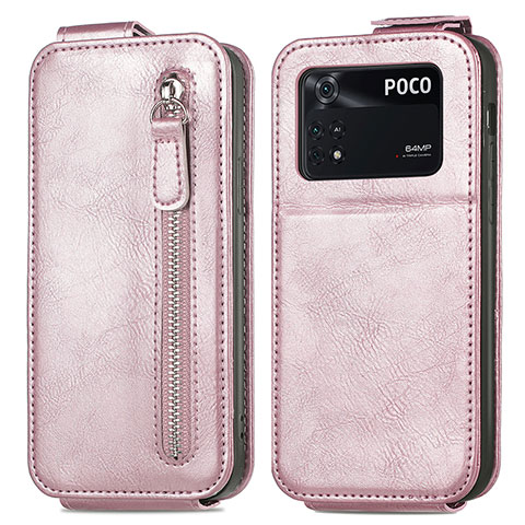 Funda de Cuero Flip para Xiaomi Poco M4 Pro 4G Oro Rosa