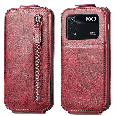 Funda de Cuero Flip para Xiaomi Poco M4 Pro 4G Rojo